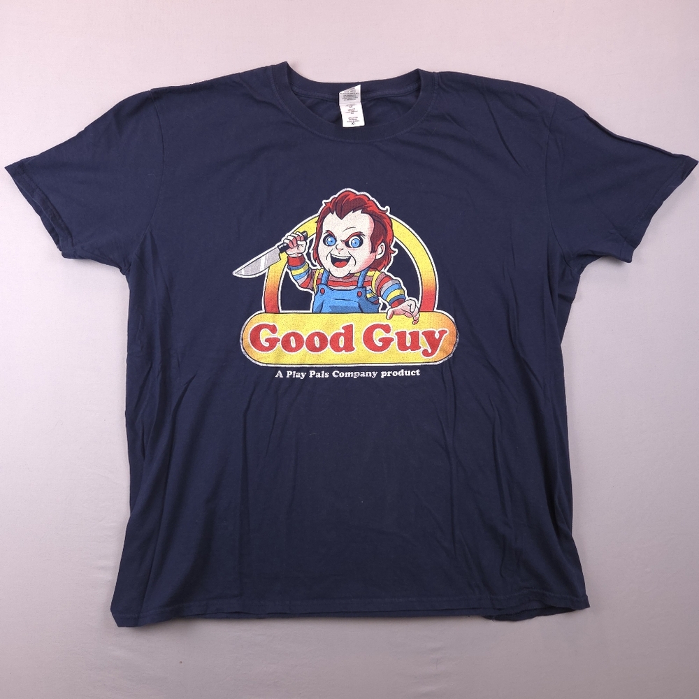 Gildan Chuckie Good Guy Play Pals T Shirt Mens XL Navy Blue Horror Halloween